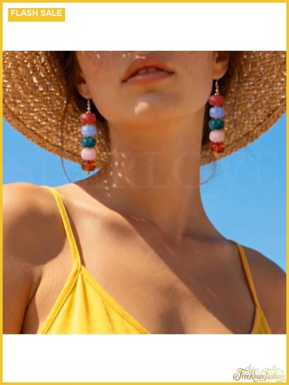 Chunky Resin Beaded Dangle Earrings 14K Gold Plated French Wire